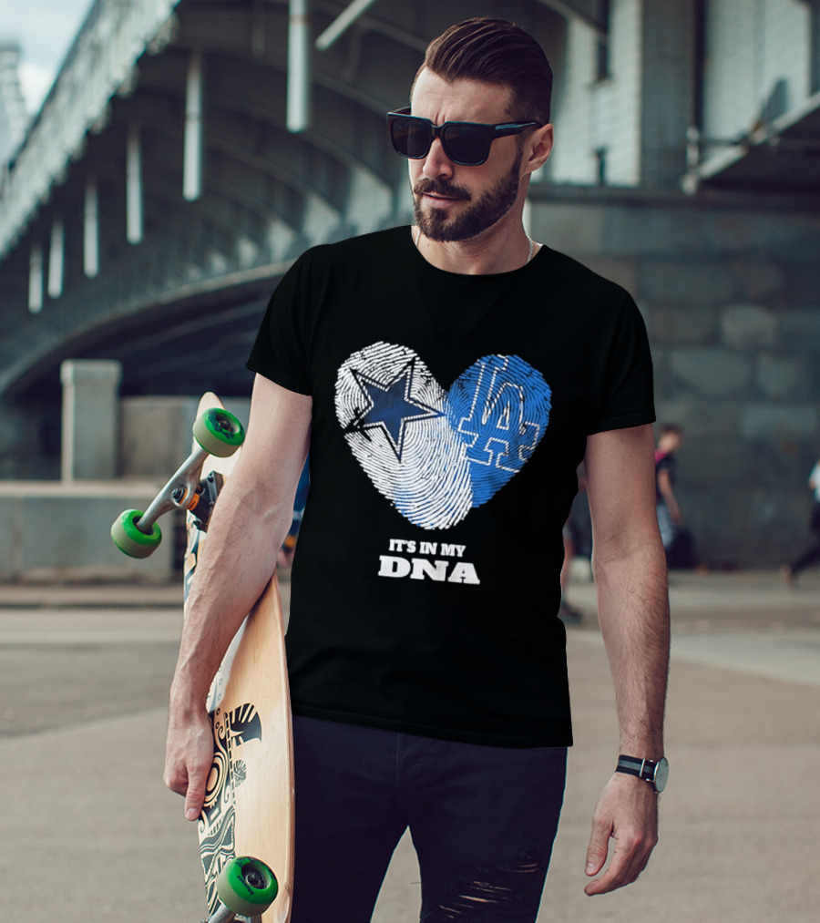 Dallas Cowboys Los Angeles Dodgers It's In My DNA Fingerprint Heart T-Shirt