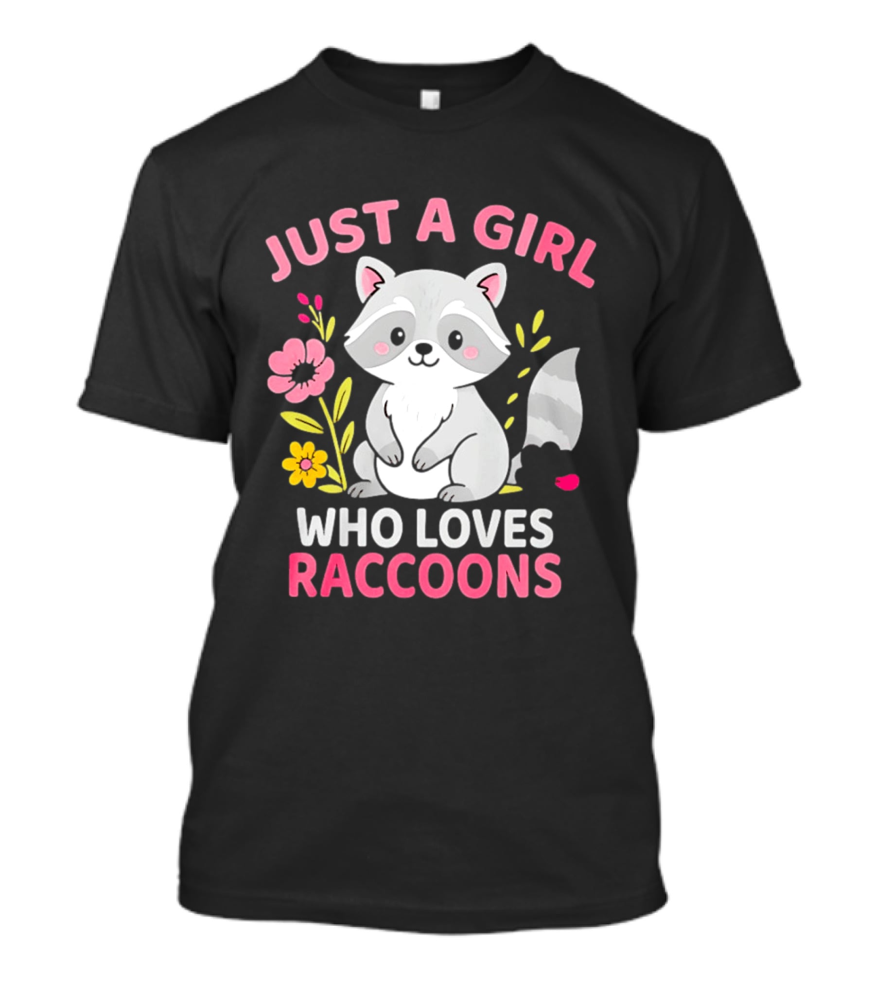 Just A Girl Who Loves Raccoons Cute Animal Lover Floral T-Shirt