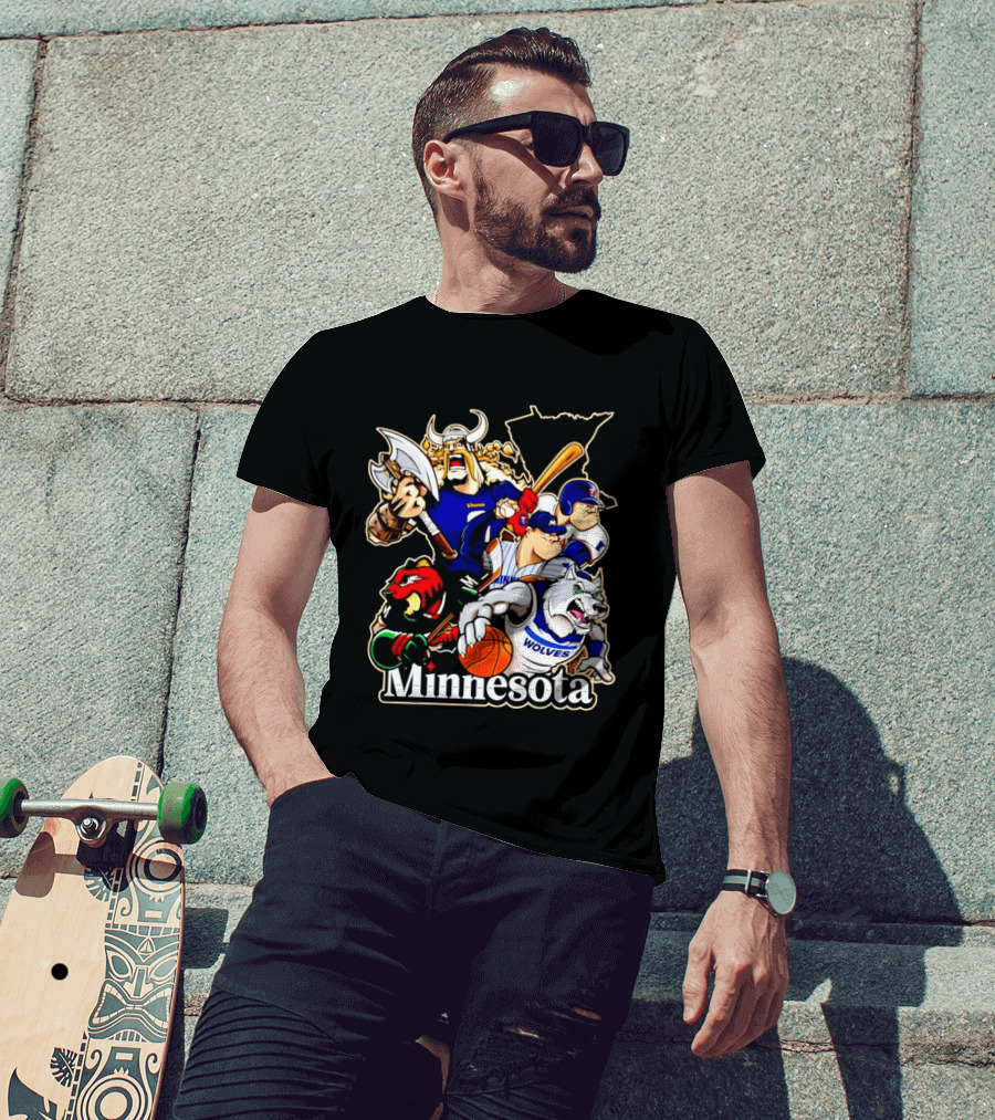 Minnesota Vikings Wild Twins Timberwolves Characters Collage T-Shirt