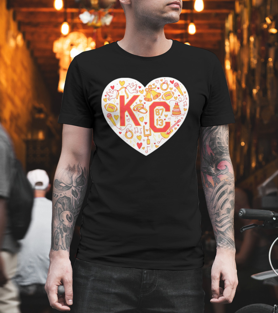KC 87 13 Heart With Football Rings Music Bells Cake And Guitar T-Shirt