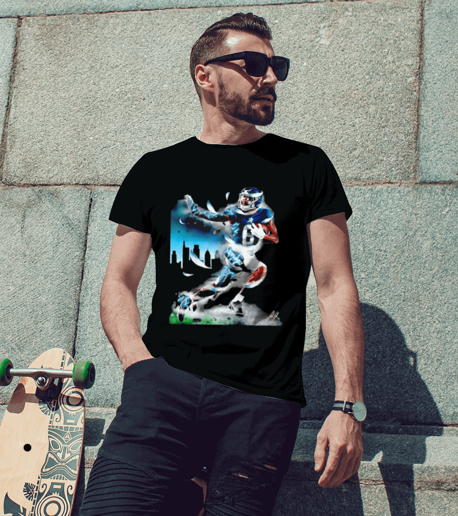 Philadelphia Eagles Devonta Smith Slim Reaper Skyline Dynamic Football Action T-Shirt