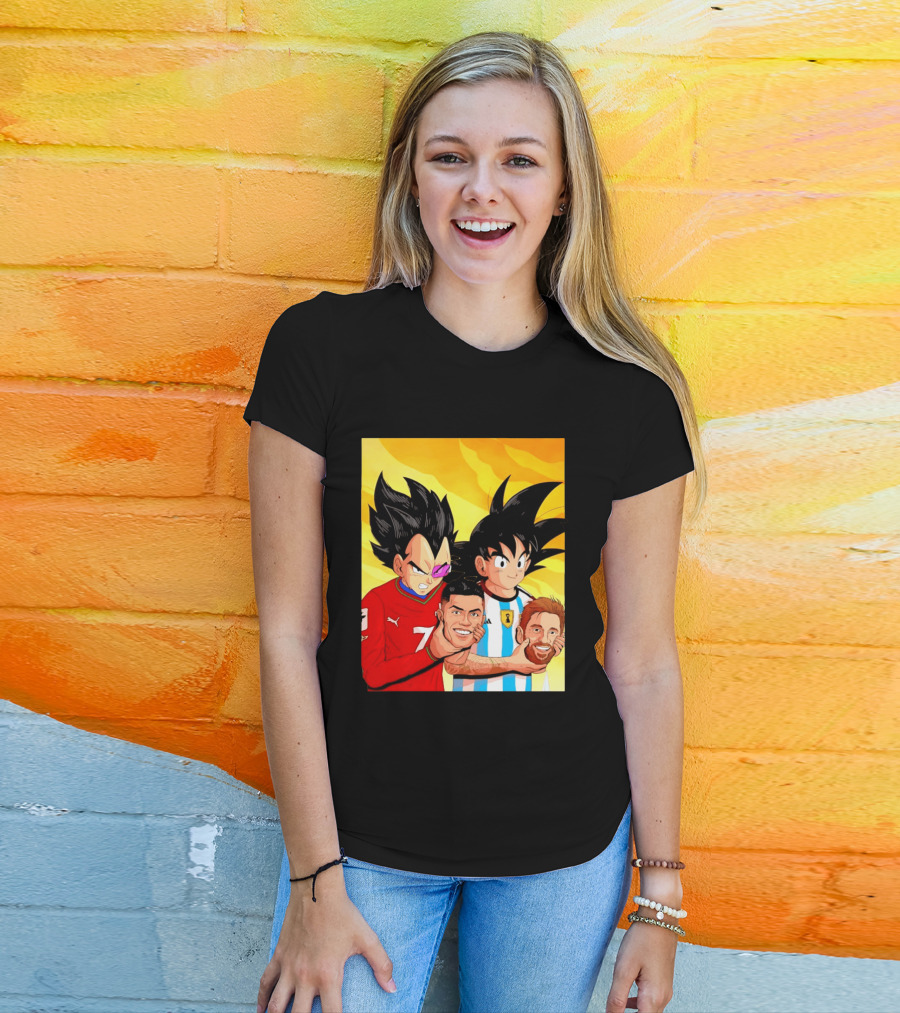 Vegeta And Goku With Ronaldo 7 And Messi Argentina Heads T-Shirt
