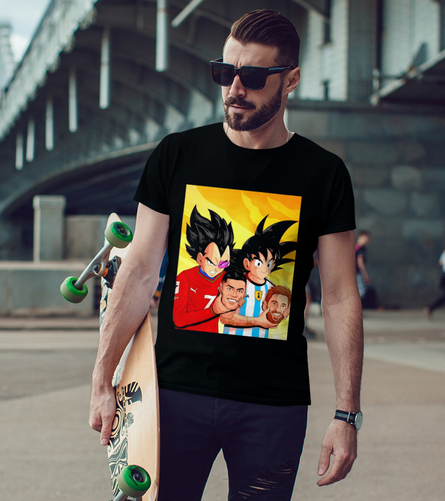 Vegeta And Goku With Ronaldo 7 And Messi Argentina Heads T-Shirt