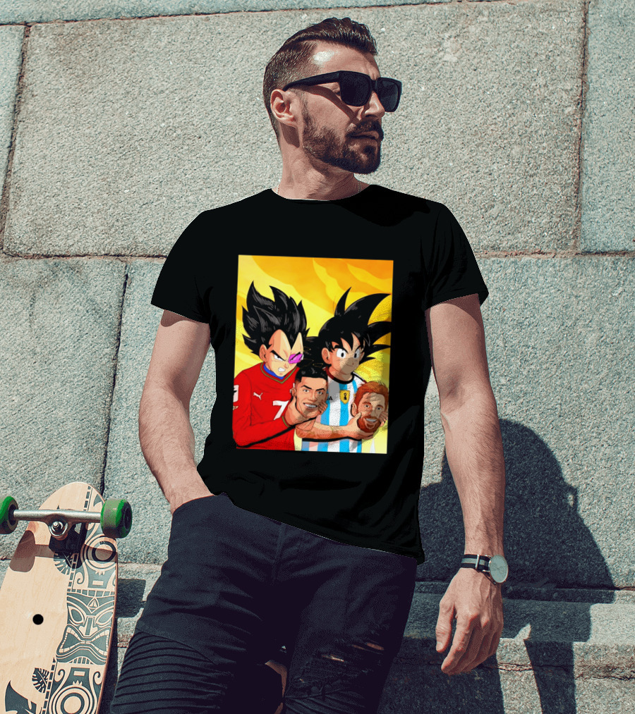 Vegeta And Goku With Ronaldo 7 And Messi Argentina Heads T-Shirt