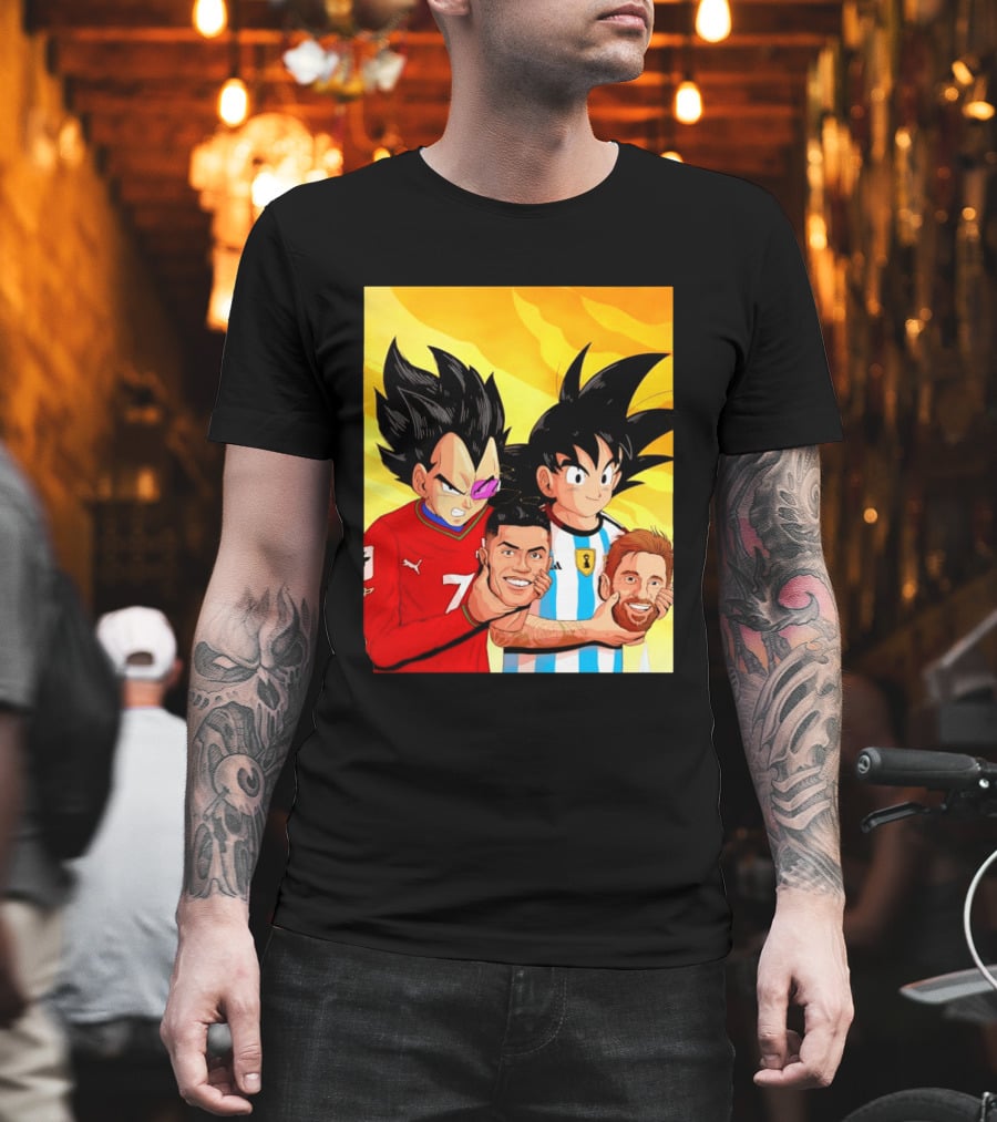 Vegeta And Goku With Ronaldo 7 And Messi Argentina Heads T-Shirt
