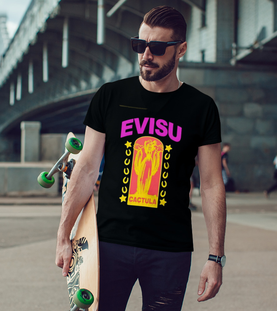 Evisu Cactula Cactus Star And Crescent Yellow Pink T-Shirt