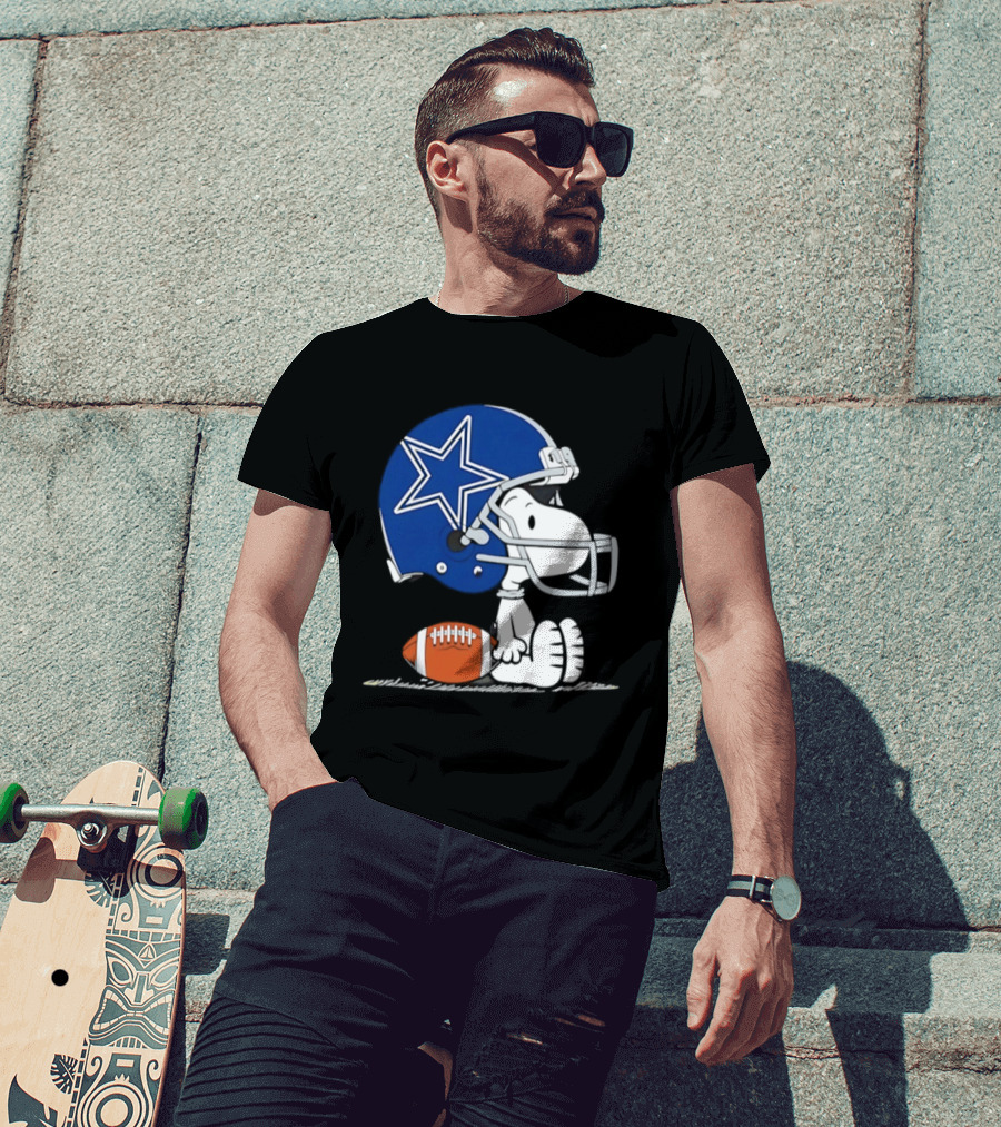 Snoopy Dallas Cowboys Football Helmet Collaboration Peanuts NFL Fan T-Shirt