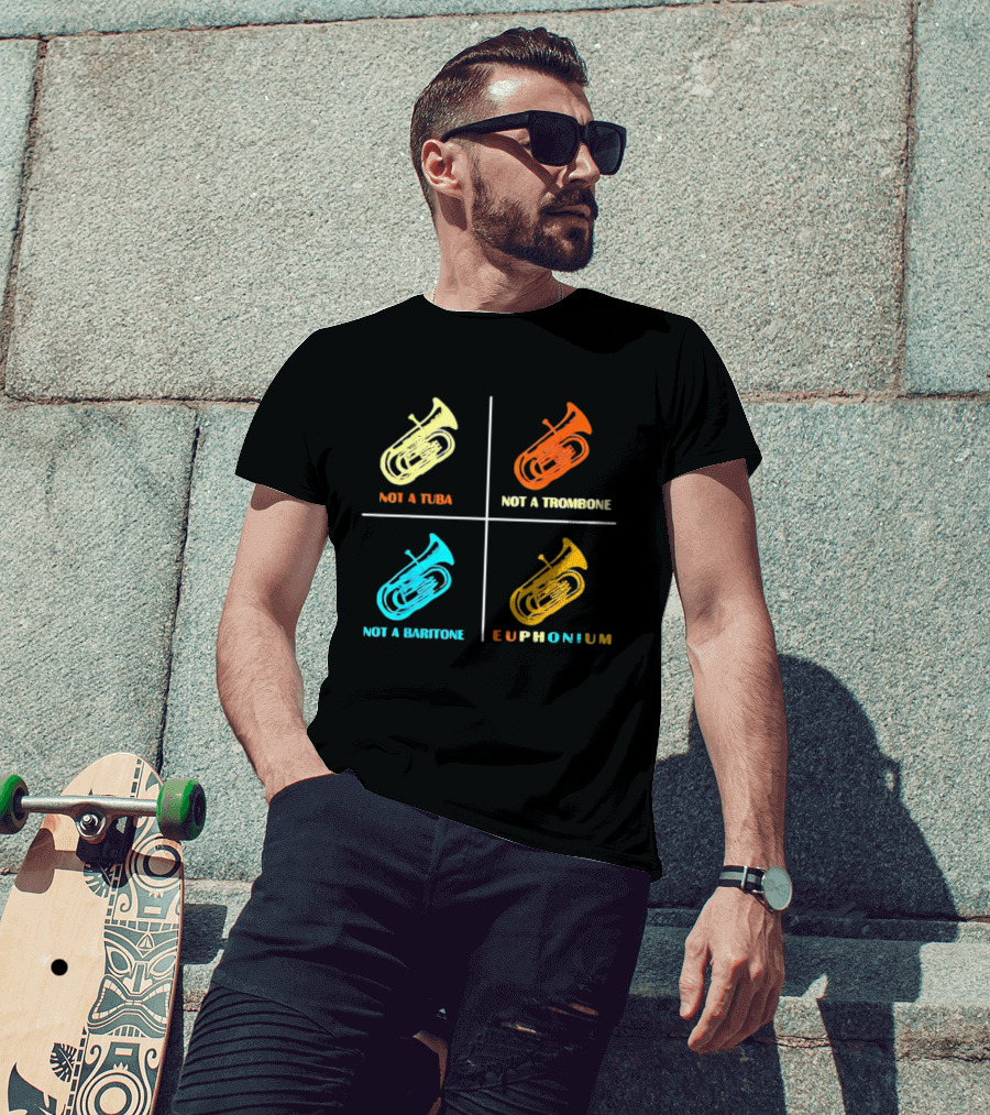Not A Tuba Not A Trombone Not A Baritone Euphonium Colorful Instrument Grid T-Shirt