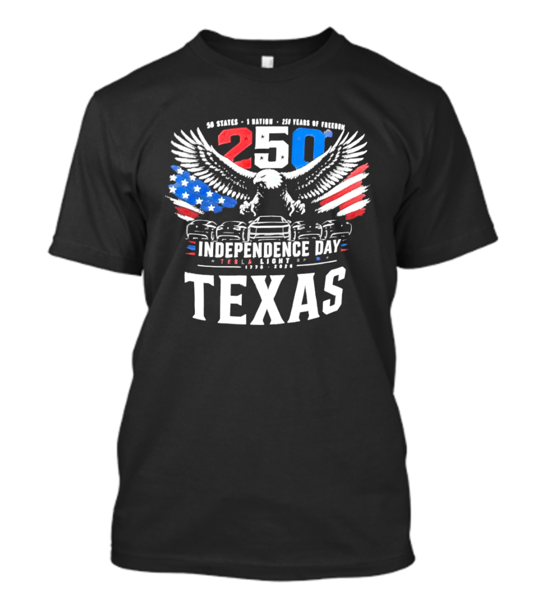 Texas 250 Independence Day Tesla Light Show 1776 2026 Eagle USA Flag T-Shirt