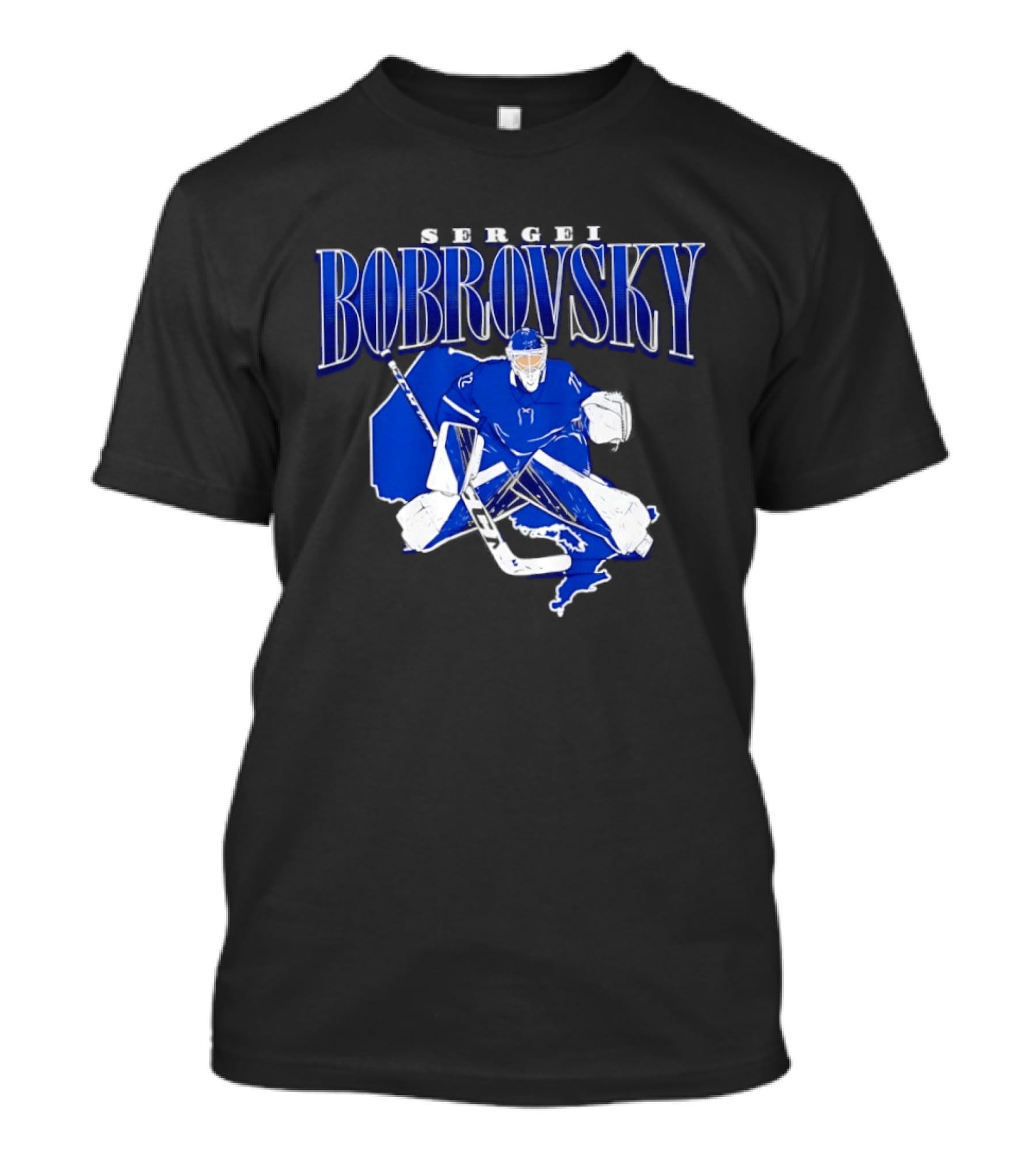 Sergei Bobrovsky Hockey Goalie Blue And White Skater T-Shirt