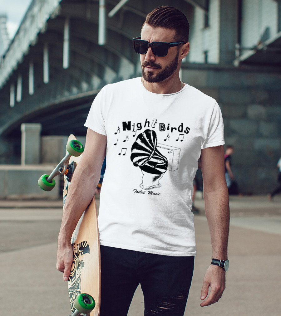 Night Birds Toilet Music Punk Rock Band Musical Notes T-Shirt