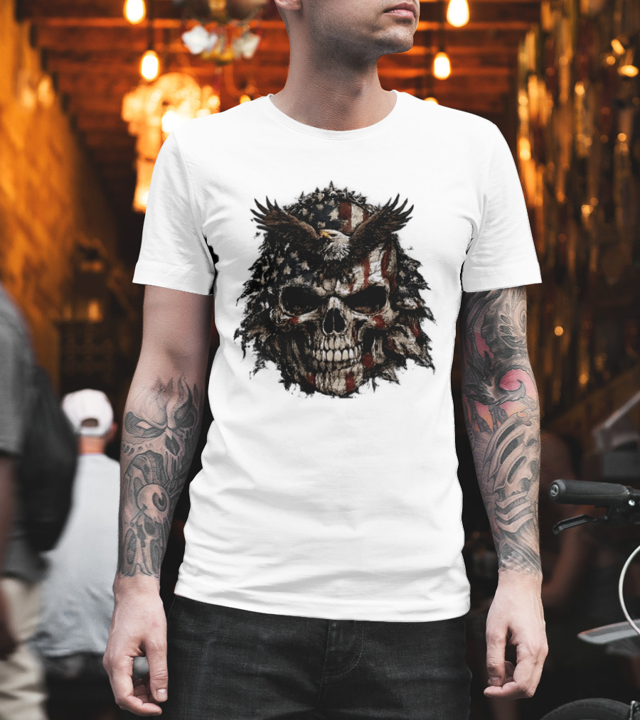 American Flag Eagle Skull USA Patriotic T-Shirt