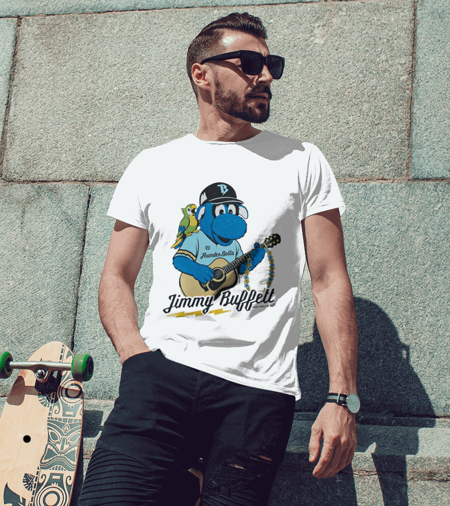 Jimmy Buffett Thunder Bolts Parrot Baseball Mascot Playing Guitar T-Shirt