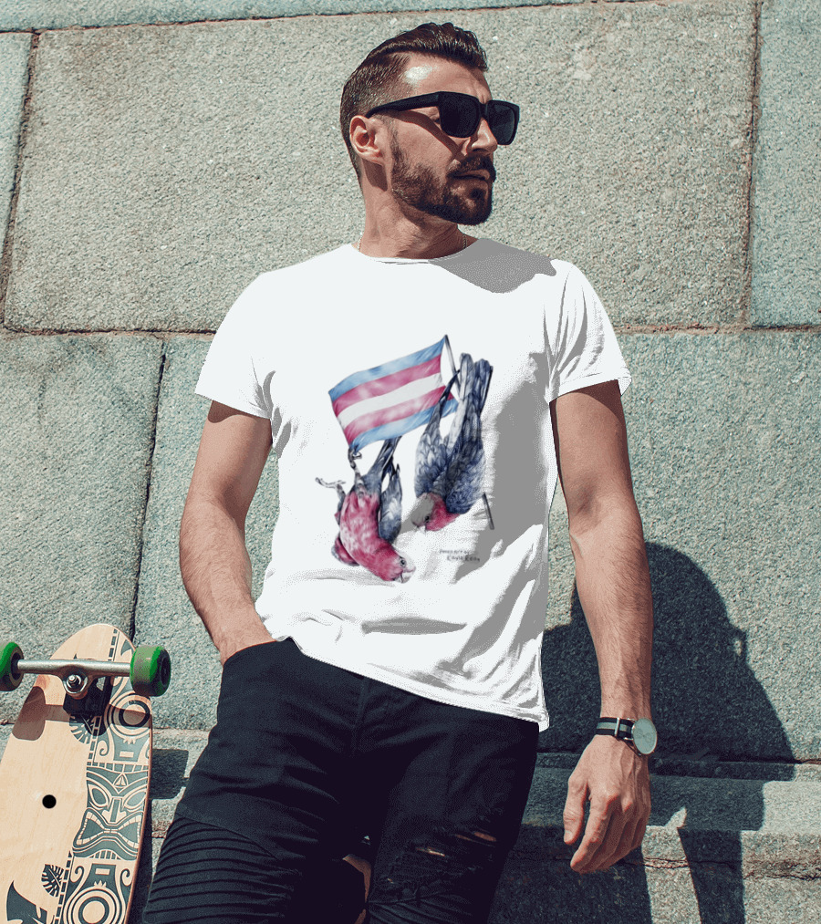 Trans Pride Flag Galah Parrots By Kayla Reay T-Shirt
