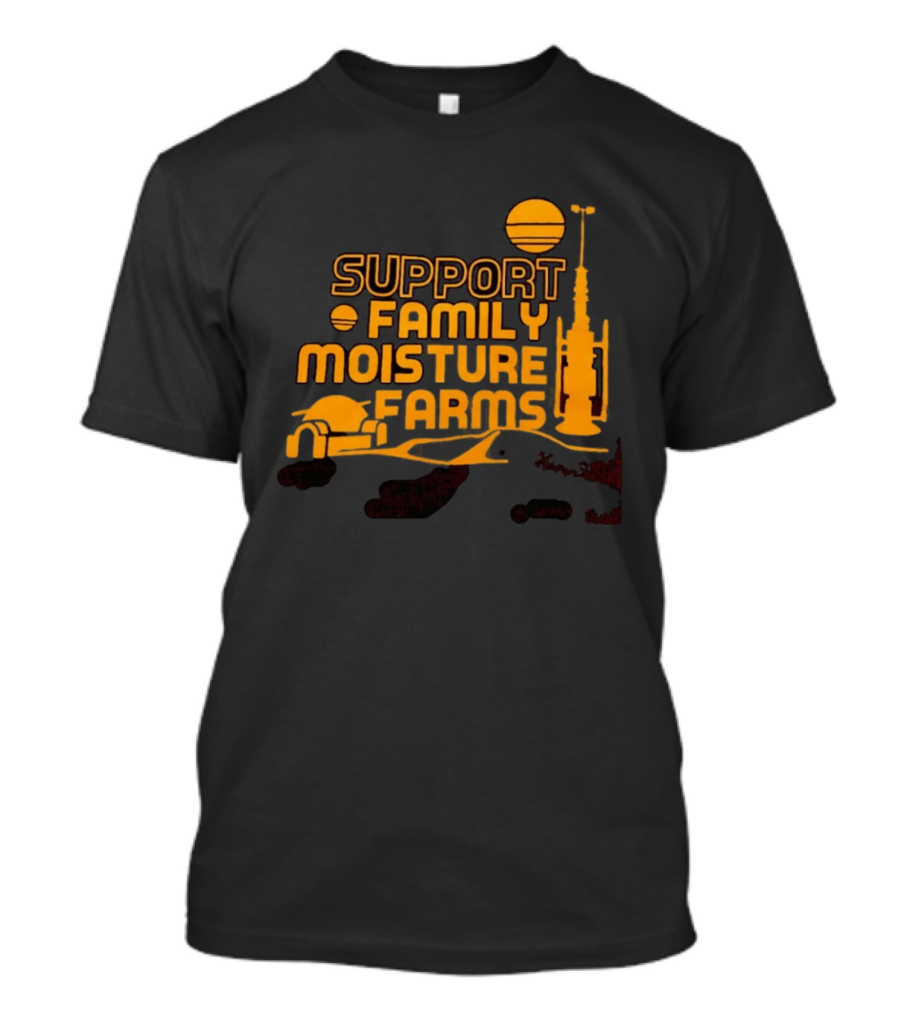 Support Family Moisture Farms Tatooine Landspeeder Sunset Scene T-Shirt
