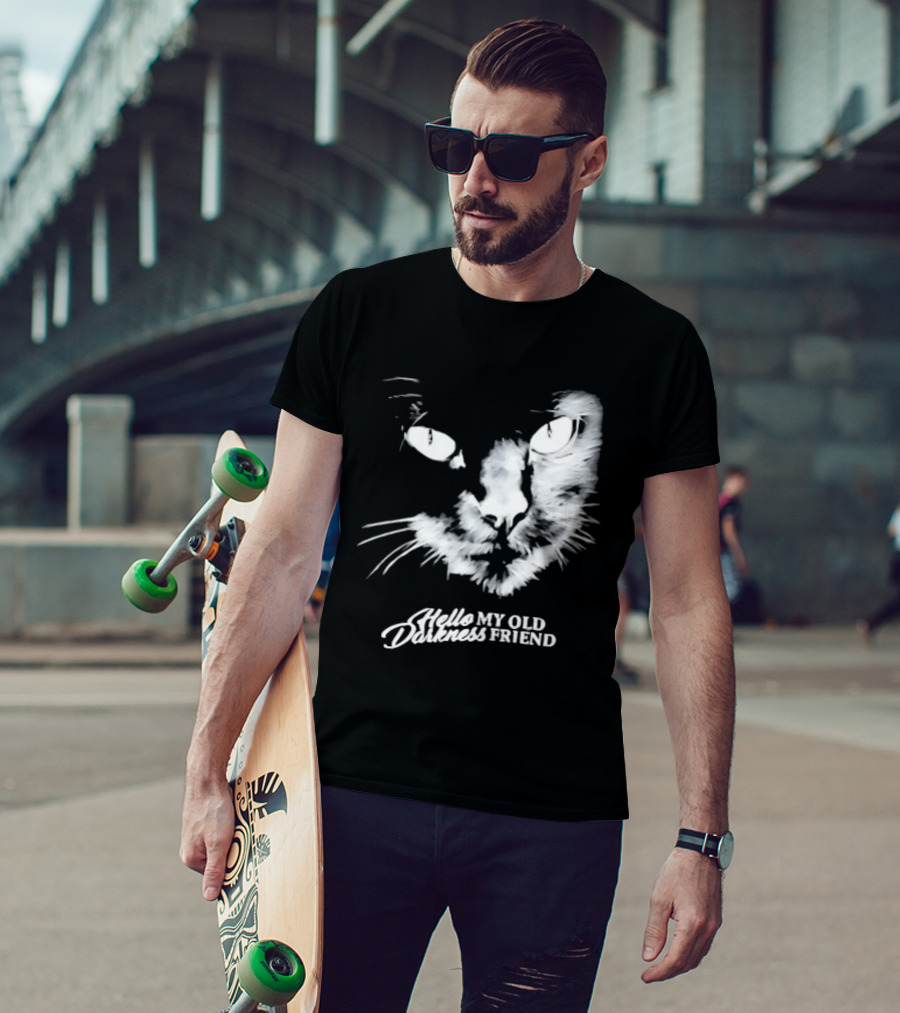 Hello Darkness My Old Friend Cat Face Simon And Garfunkel T-Shirt