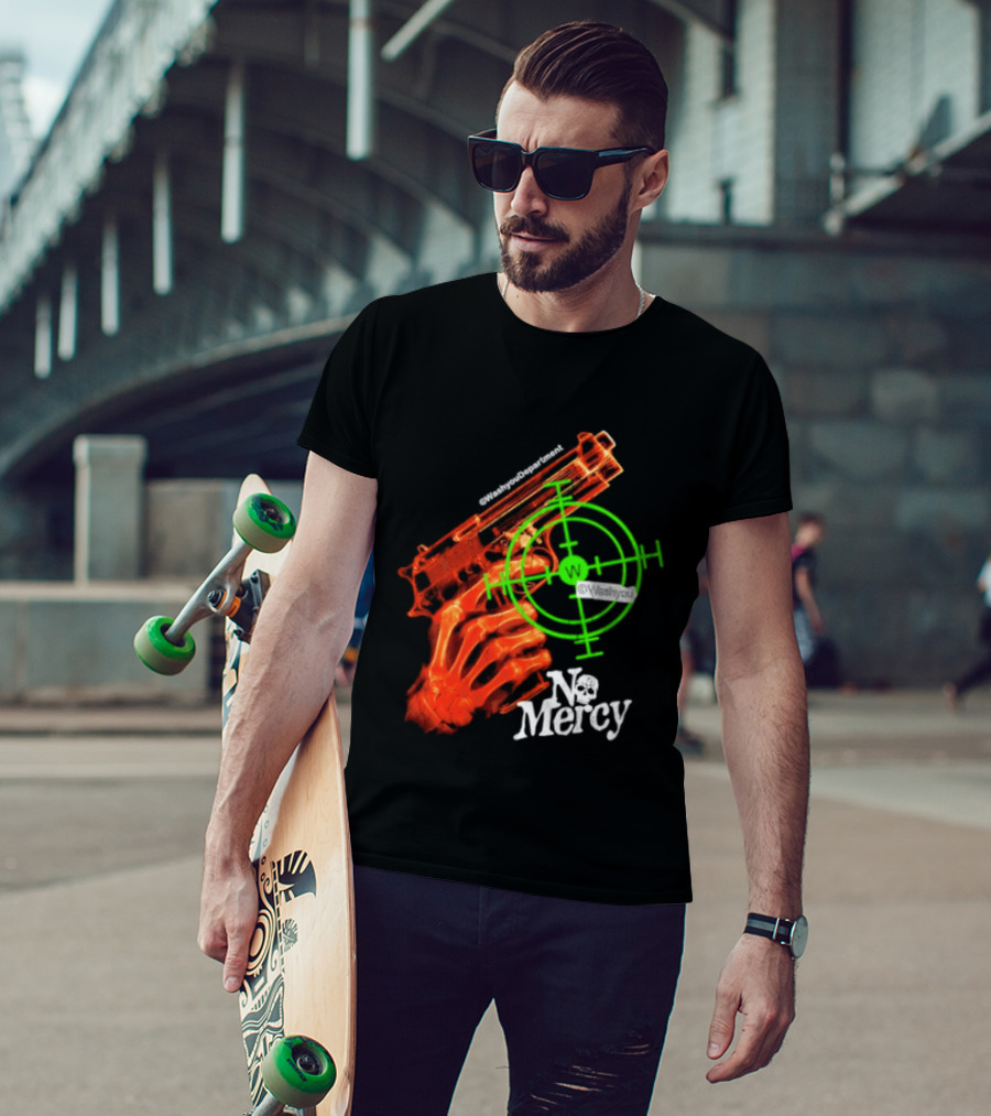 No Mercy Skeleton Hand Gun Green Target Scope T-Shirt