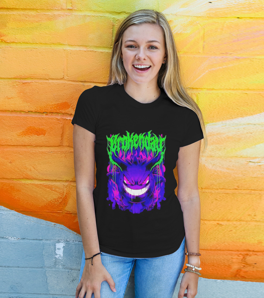 Brokey Day Gengar Pokemon Ghost Type Metal Band T-Shirt