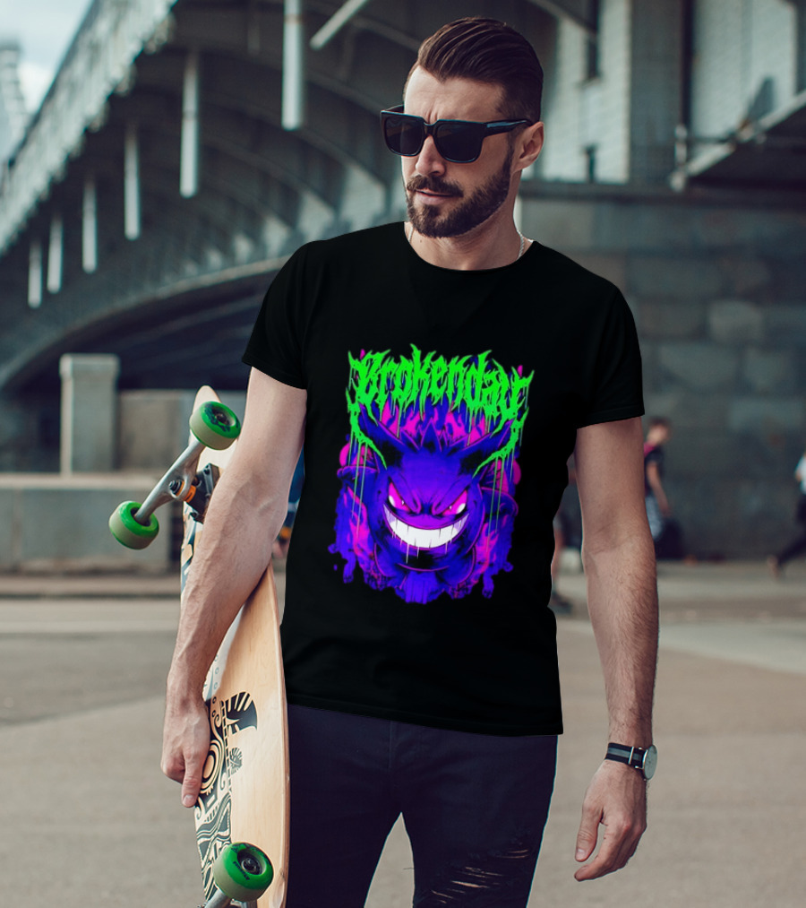 Brokey Day Gengar Pokemon Ghost Type Metal Band T-Shirt