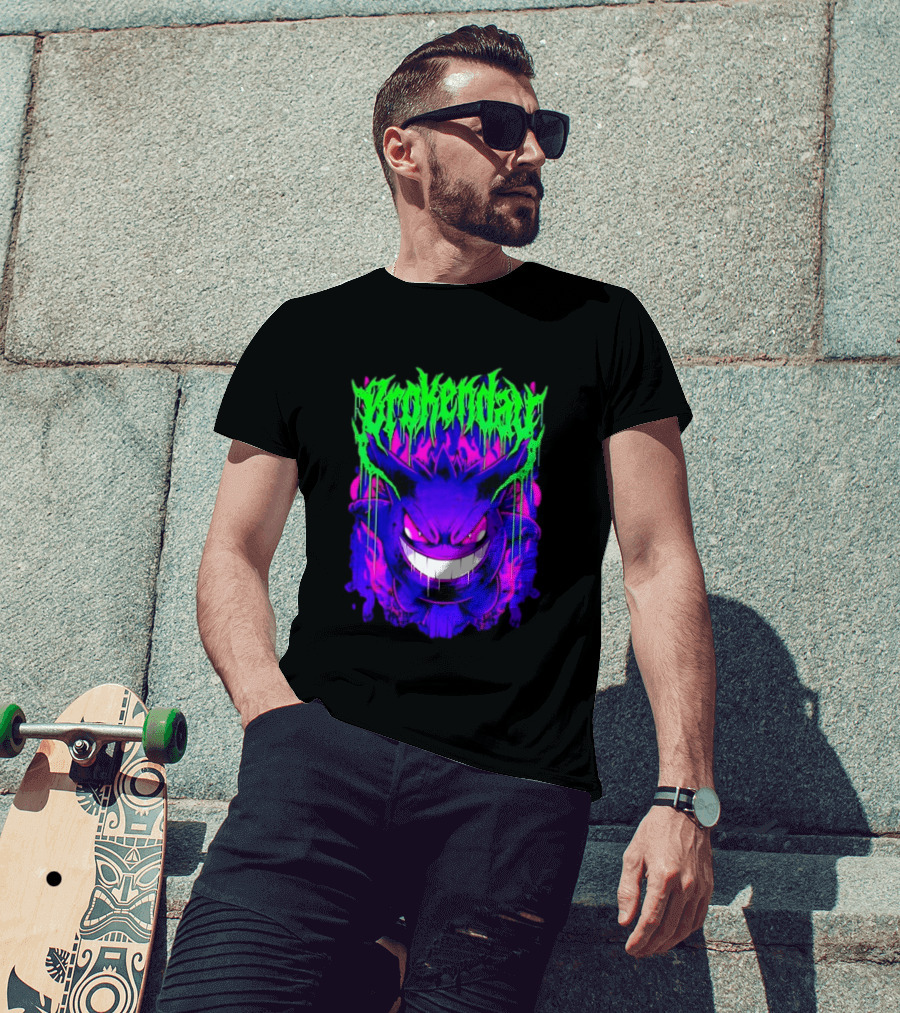 Brokey Day Gengar Pokemon Ghost Type Metal Band T-Shirt