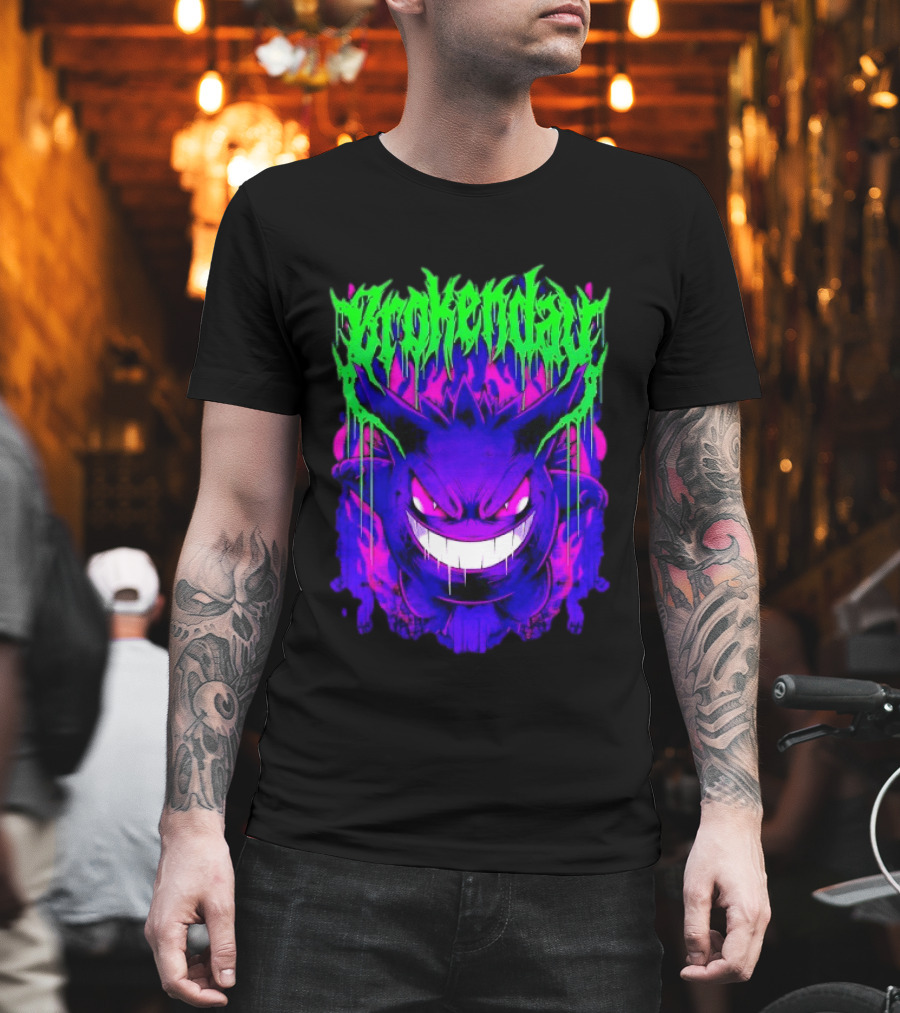 Brokey Day Gengar Pokemon Ghost Type Metal Band T-Shirt