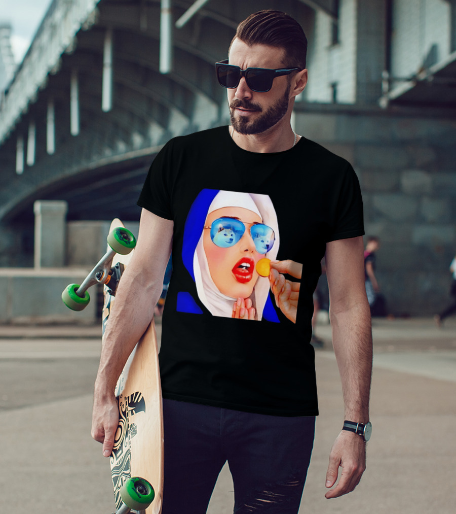 Doge Nun Sunglasses Reflection Communion Meme T-Shirt