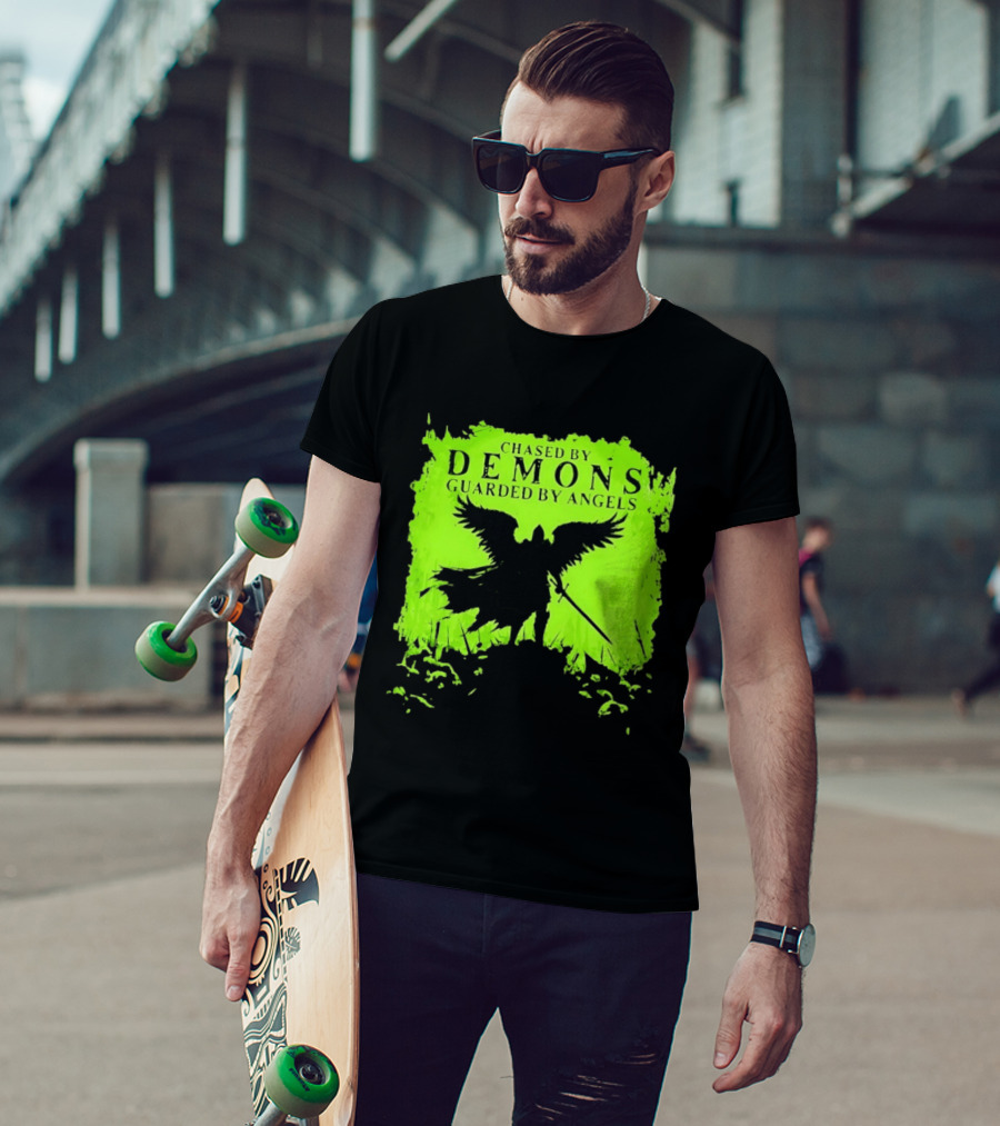 Chased By Demons Guarded By Angels Warrior Wings Sword T-Shirt