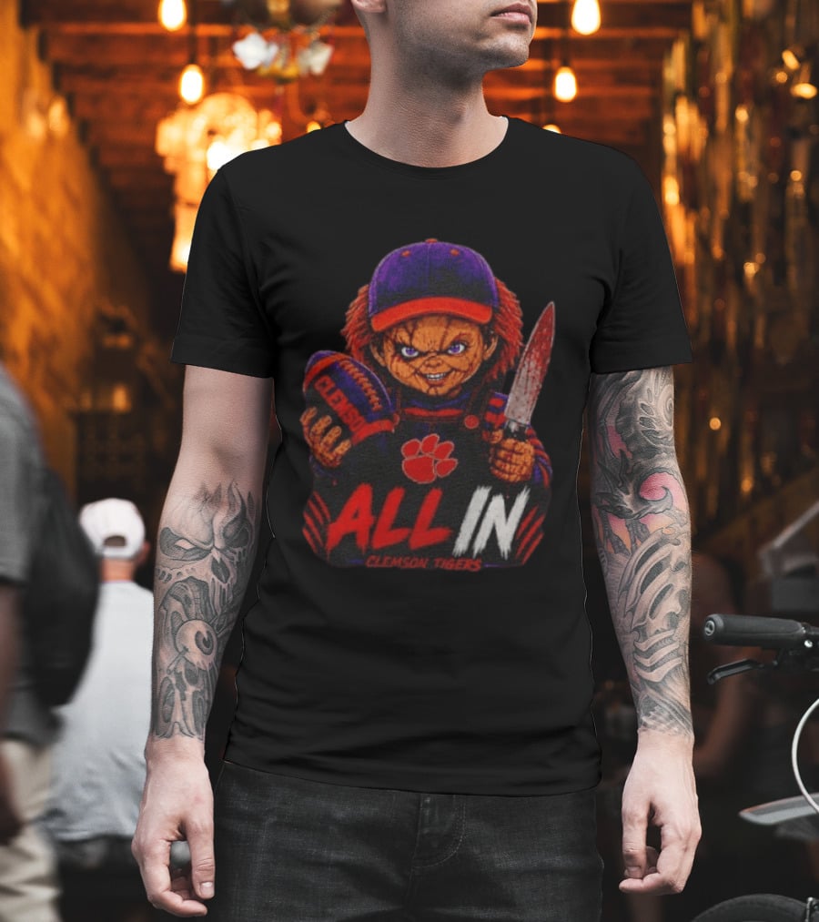 Chucky Clemson Tigers All In College Football Horror Character Fan Gear T-Shirt
