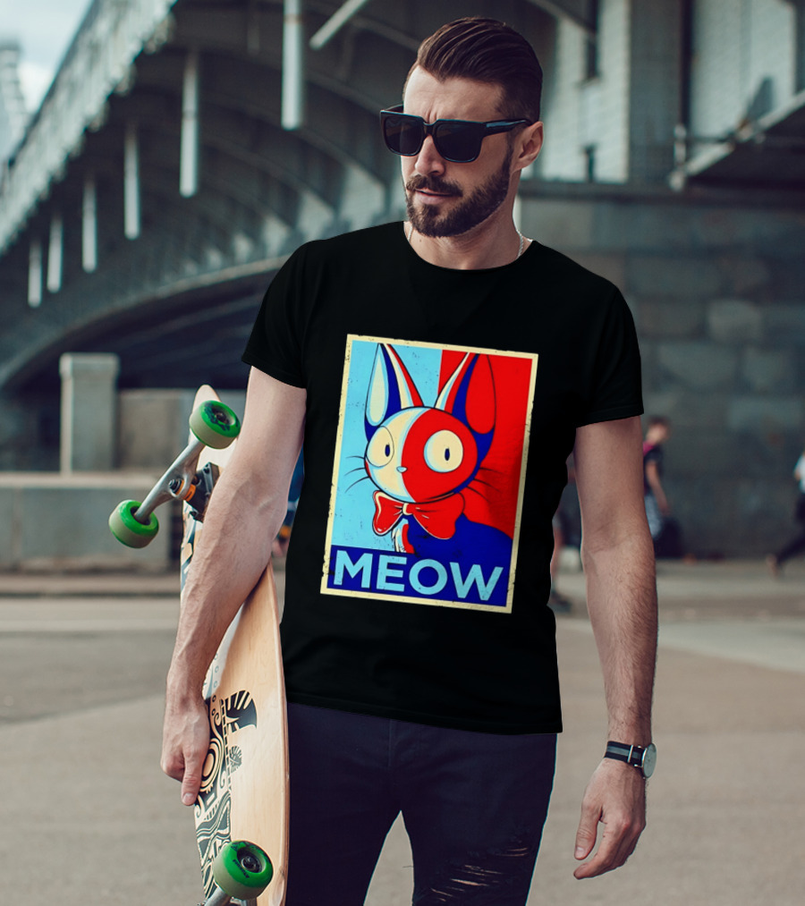 Meow Red Blue Cat Bow Tie T-Shirt