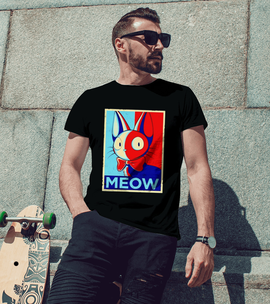 Meow Red Blue Cat Bow Tie T-Shirt