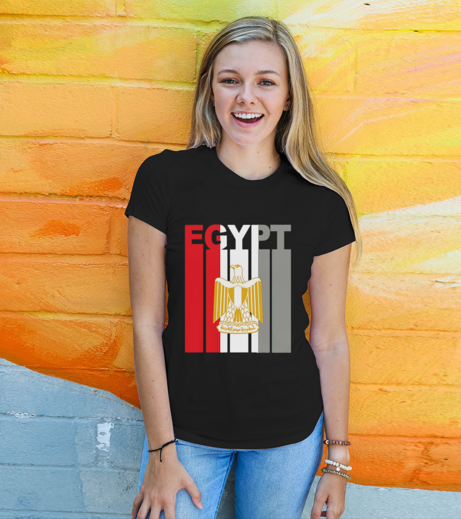 Egypt Flag Colors With Eagle Coat Of Arms T-Shirt