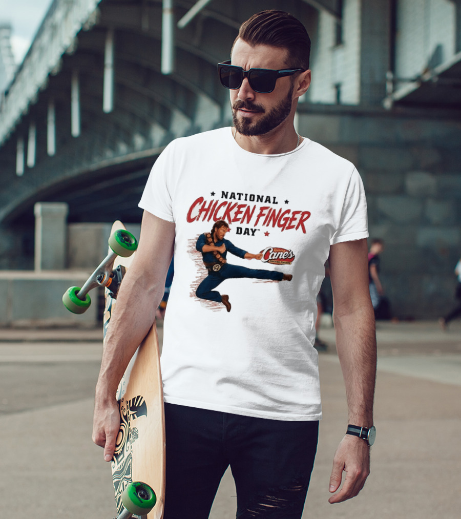 National Chicken Finger Day Chuck Norris Kicking Raising Cane's Promo T-Shirt