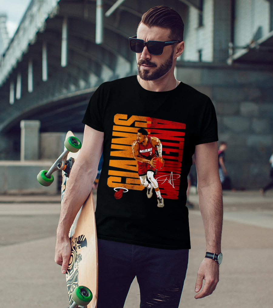 Giannis Antetokounmpo Miami 7 Basketball Running Miami Heat T-Shirt