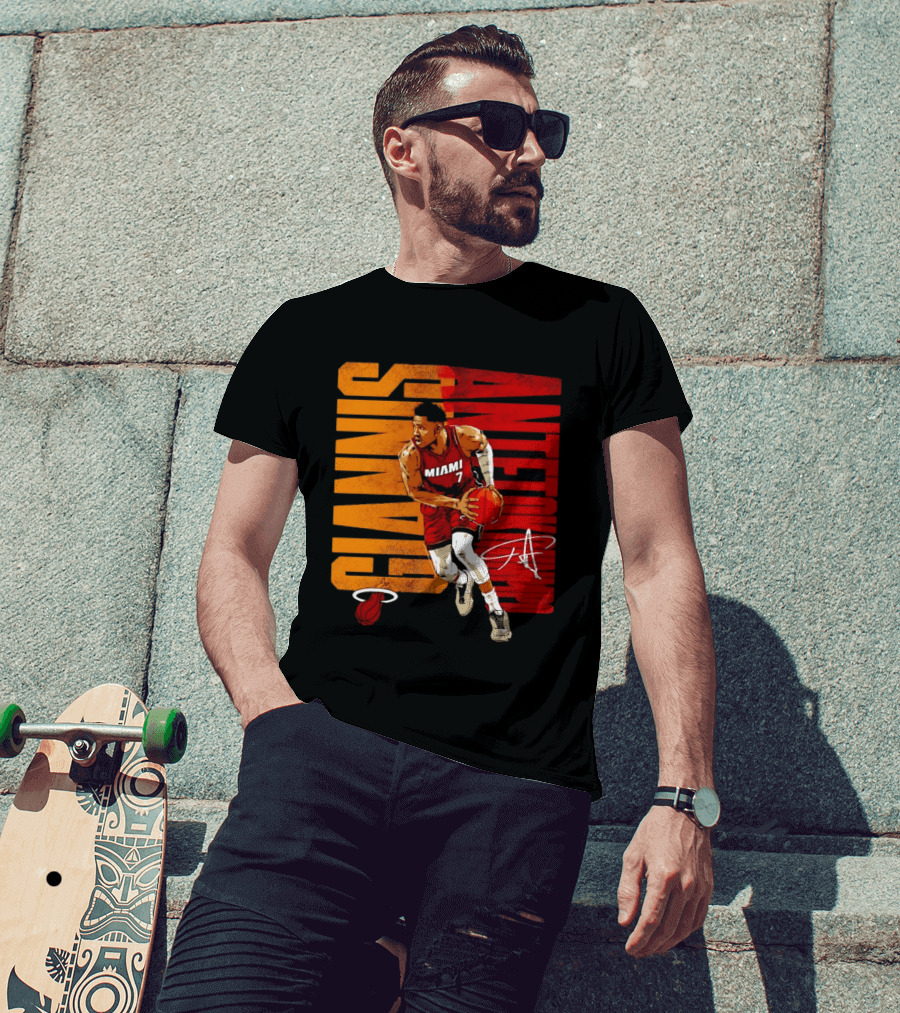 Giannis Antetokounmpo Miami 7 Basketball Running Miami Heat T-Shirt
