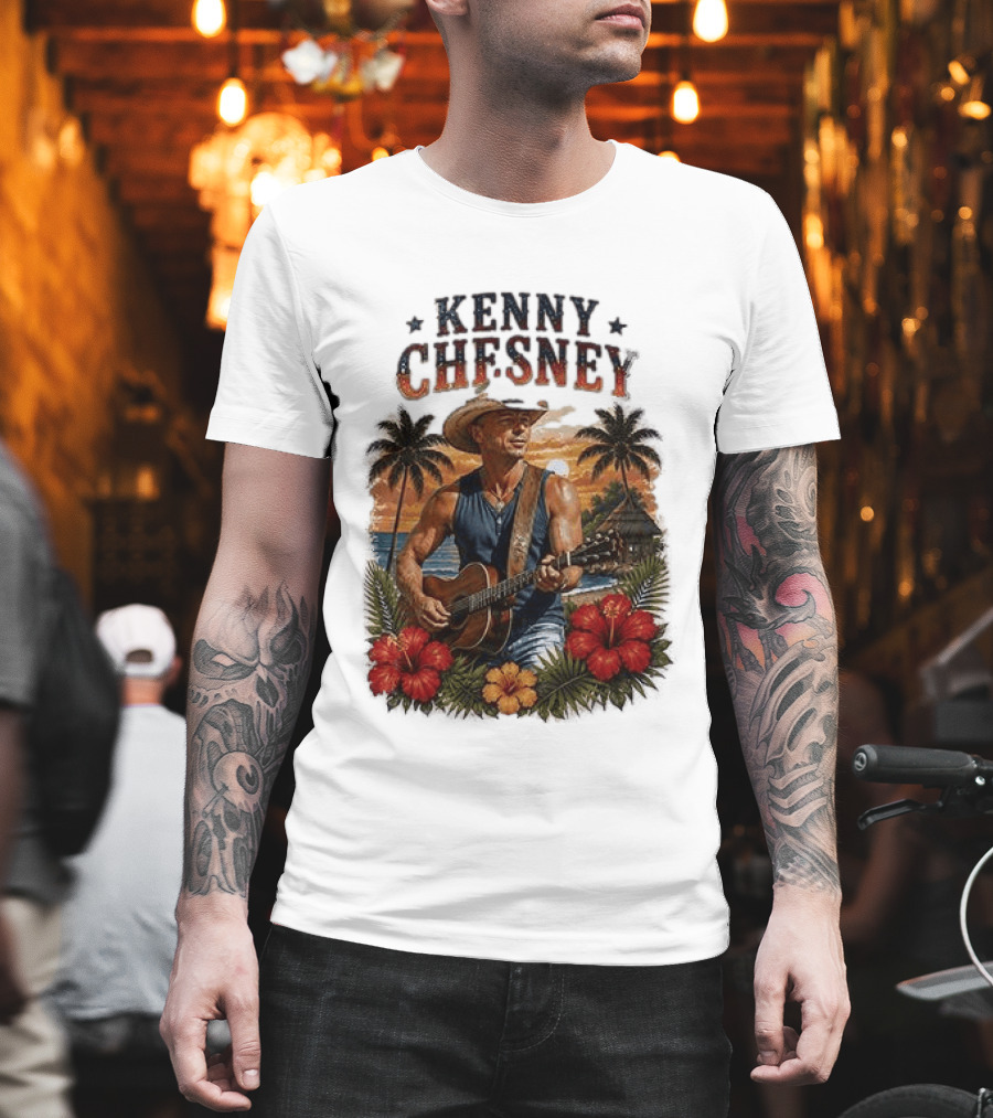 Kenny Chesney Tropical Paradise Vibes With Guitar And Palm Trees T-Shirt