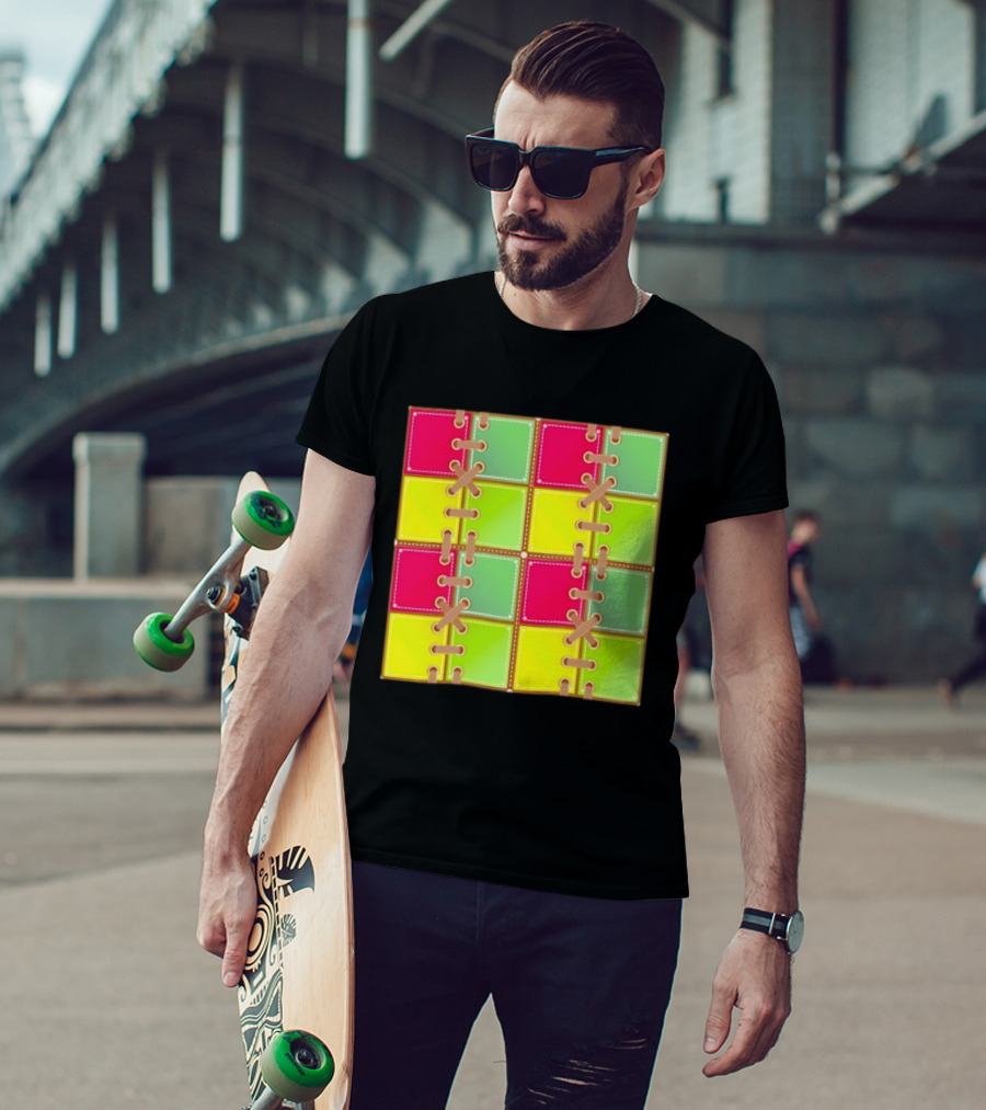 Seamless Laces Cut Vibrant Quadrant Squares T-Shirt