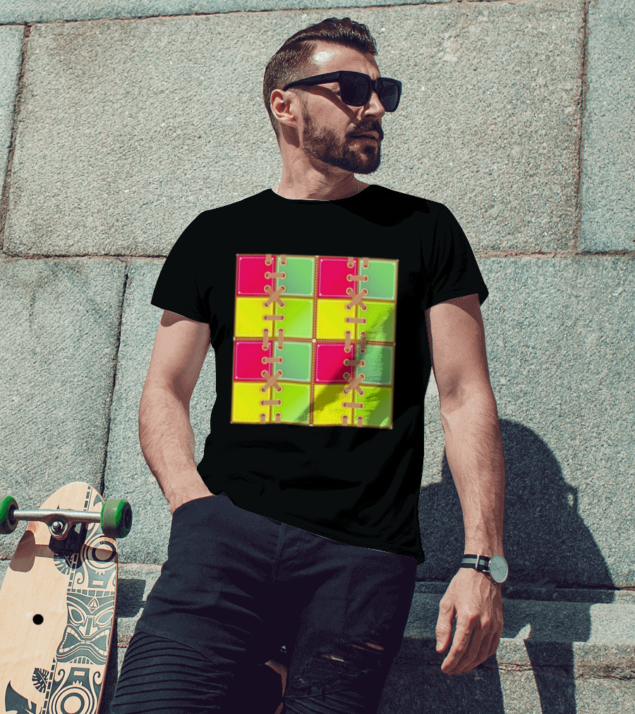 Seamless Laces Cut Vibrant Quadrant Squares T-Shirt