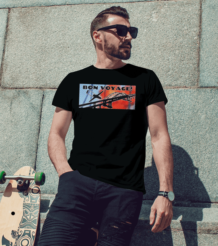 Bon Voyage Halftone Airplane And Bridge Travel T-Shirt