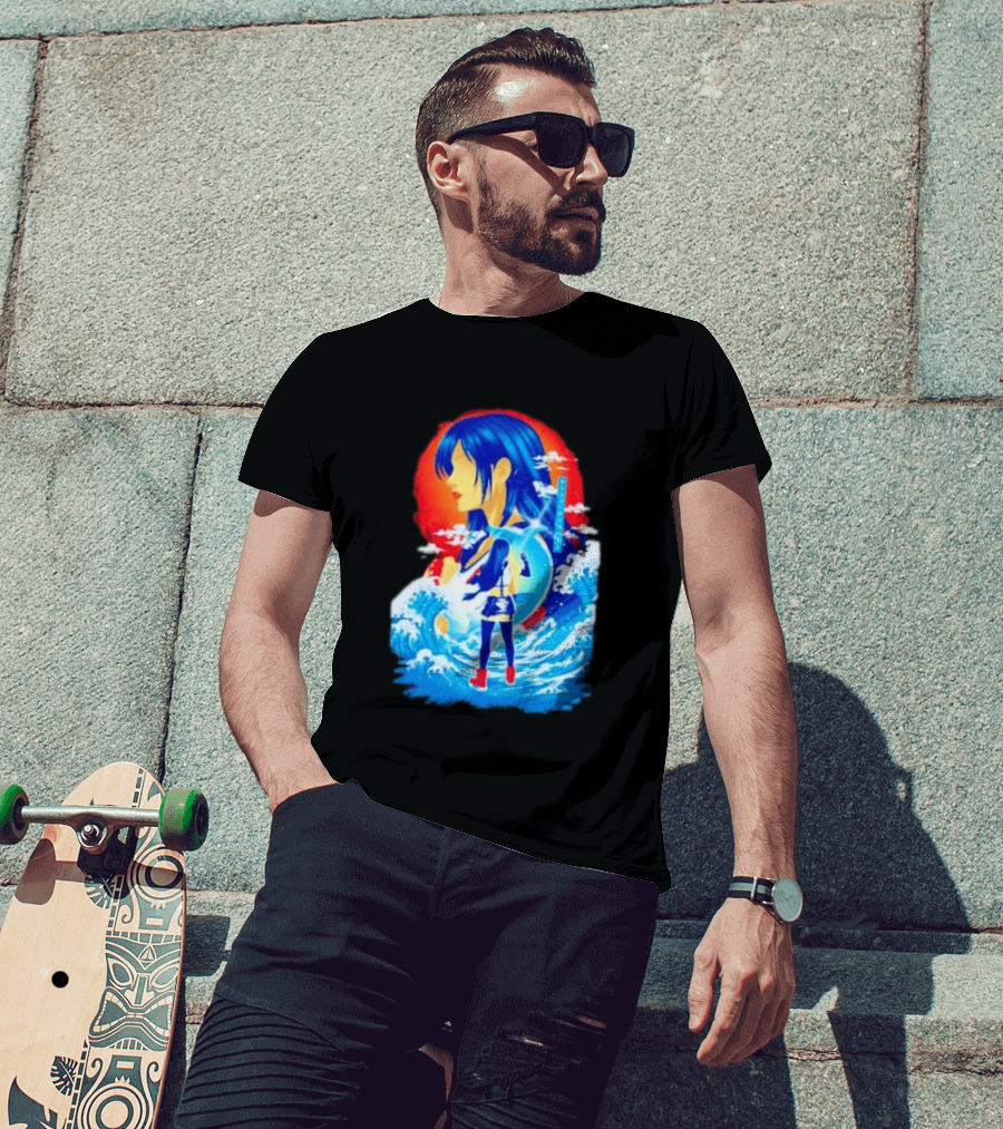 Tifa Lockhart Final Fantasy Japanese Wave Anime Art Ocean Scene T-Shirt