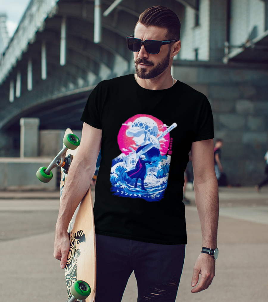 Trafalgar Law One Piece Surgeon Of Death Anime Japanese Text Scenic Waves T-Shirt