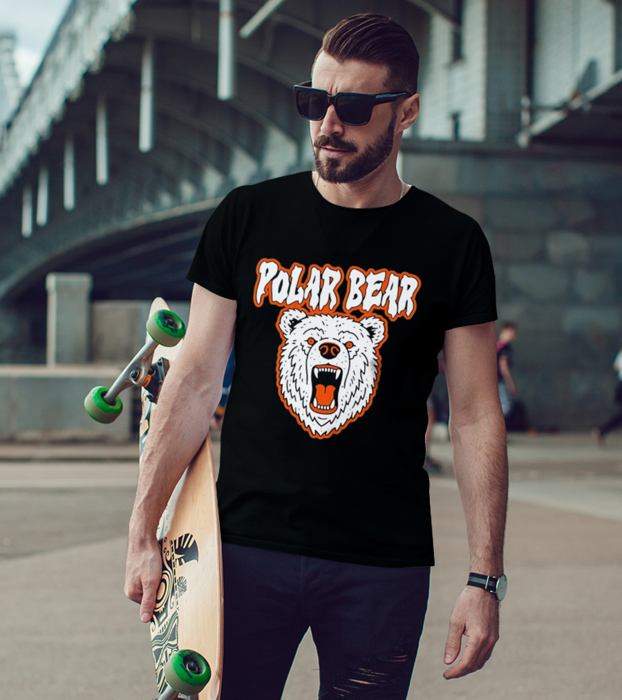 Polar Bear Roaring White Bear Face Orange Accents T-Shirt