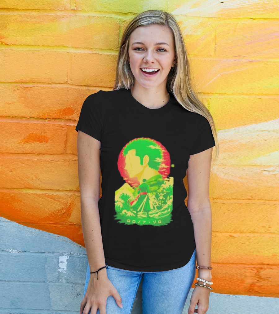 Roronoa Zoro One Piece Ukiyo E Kanji Waves Anime Series T-Shirt
