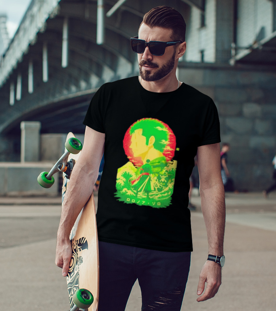 Roronoa Zoro One Piece Ukiyo E Kanji Waves Anime Series T-Shirt