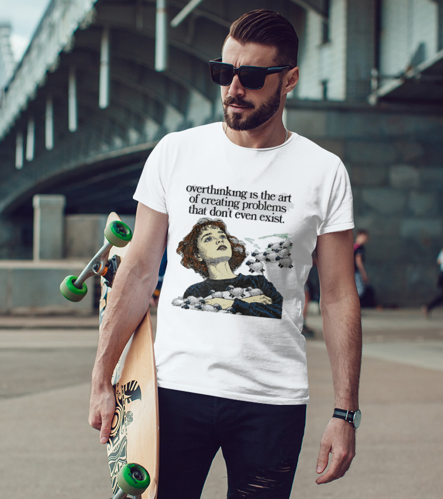 Overthinking Is The Art Of Creating Problems That Don't Even Exist Vintage Style Girl With Sheep T-Shirt
