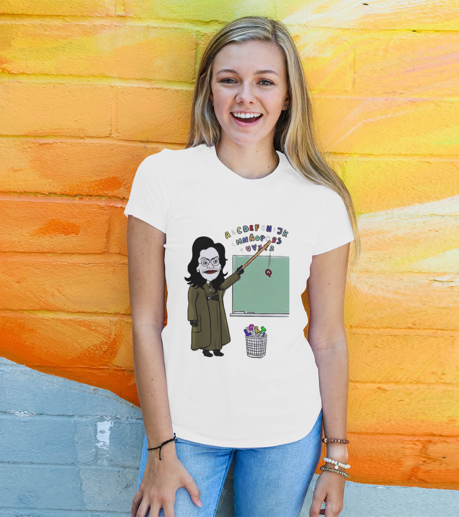 LGBTQ Alphabet Removal Cartoon Teacher With Chalkboard And Trash Bin T-Shirt