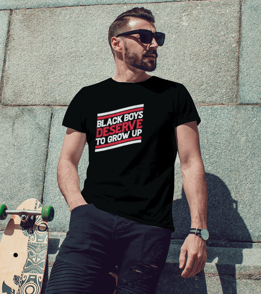 Black Boys Deserve To Grow Up Distressed Text With Red And White Stripes T-Shirt