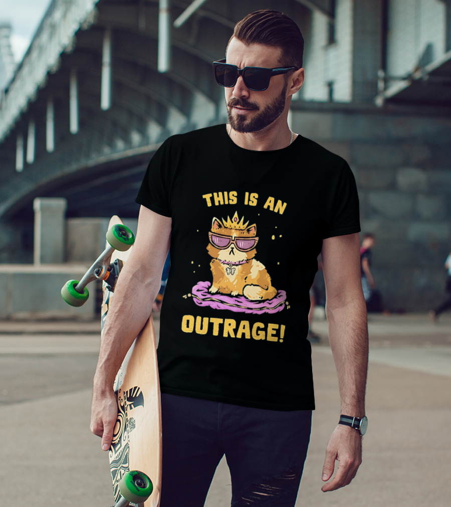 This Is An Outrage Cat With Crown Sunglasses And Butterfly Necklace T-Shirt