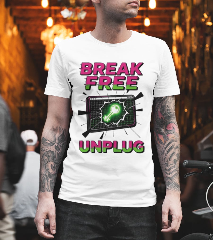 Break Free Unplug Digital Glitch Key Cyber T-Shirt
