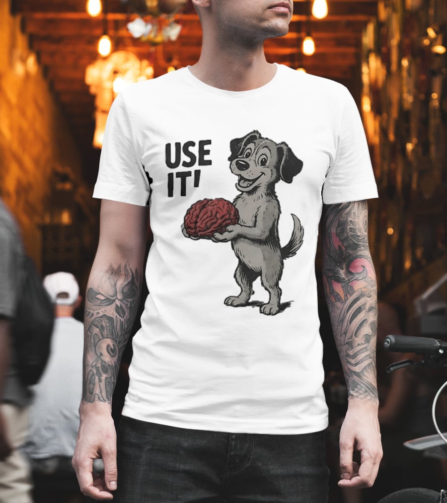 Cartoon Dog Holding Brain Use It Meme T-Shirt