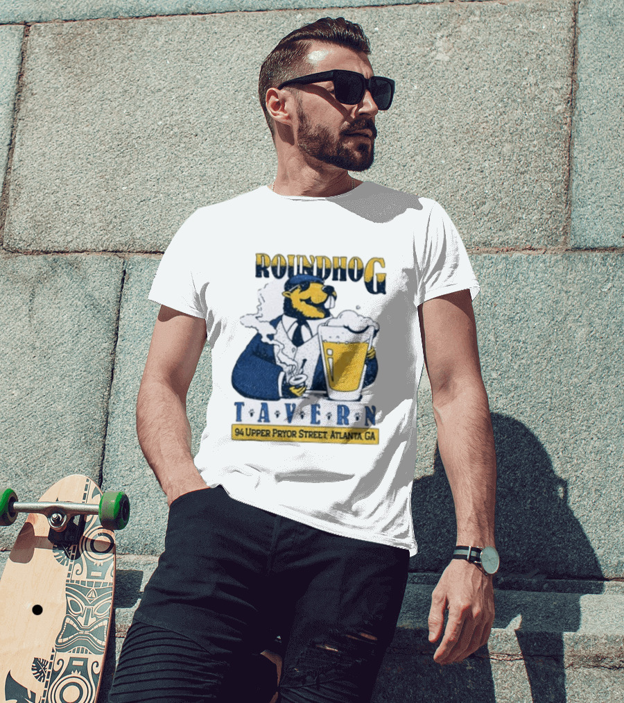 Groundhog Tavern 94 Upper Pryor Street Atlanta GA Vintage Style Beer And Smoke T-Shirt